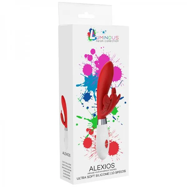 Shots Luna Neon Alexios Ultra Soft Silicone Dual Stimulator Red Female Sex Toys