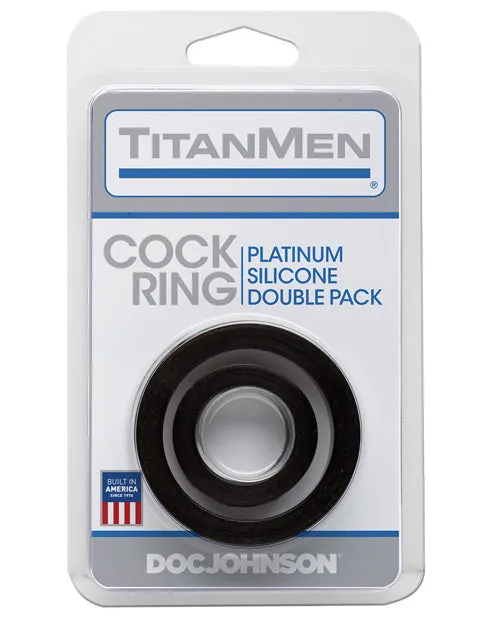 Doc Johnson Titanmen Platinum Silicone Cock Ring Black Pack Of 2 Male Sex Toys
