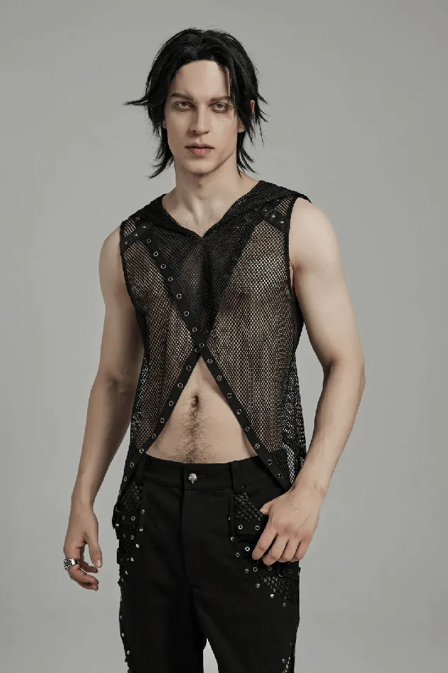 EVEs SECRETS Female Sex Toys Mesh Gothic Hooded Vest with a Seductive Punk Hollow Design