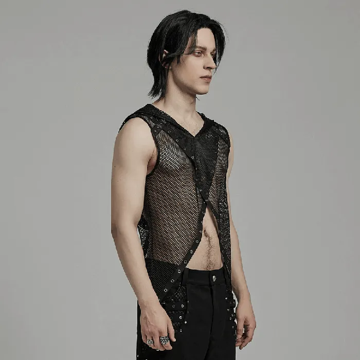 EVEs SECRETS Female Sex Toys Mesh Gothic Hooded Vest with a Seductive Punk Hollow Design
