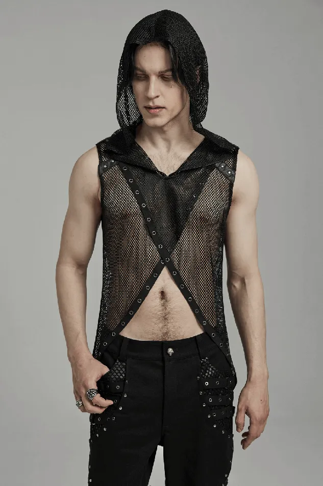 EVEs SECRETS Female Sex Toys Mesh Gothic Hooded Vest with a Seductive Punk Hollow Design