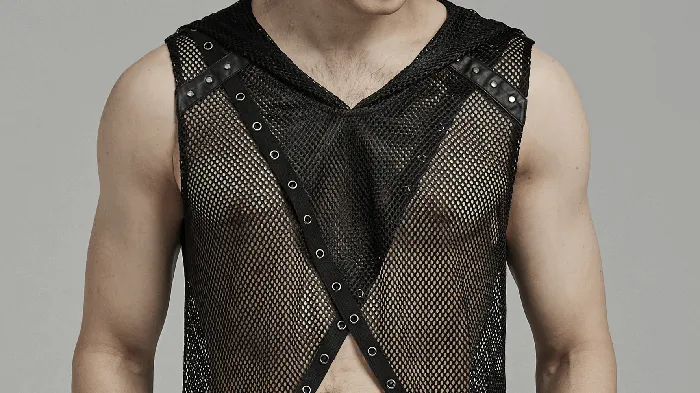 EVEs SECRETS Female Sex Toys Mesh Gothic Hooded Vest with a Seductive Punk Hollow Design