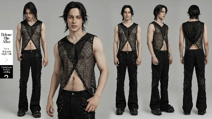 EVEs SECRETS Female Sex Toys Mesh Gothic Hooded Vest with a Seductive Punk Hollow Design