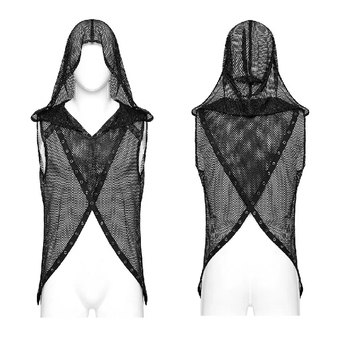 EVEs SECRETS Female Sex Toys Mesh Gothic Hooded Vest with a Seductive Punk Hollow Design