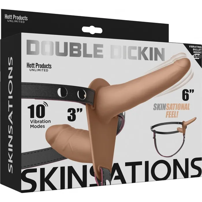 Hott Products Unlimited Female Sex Toys Skinsations Double Dickin Vibrating Silicone Dildo StrapOn