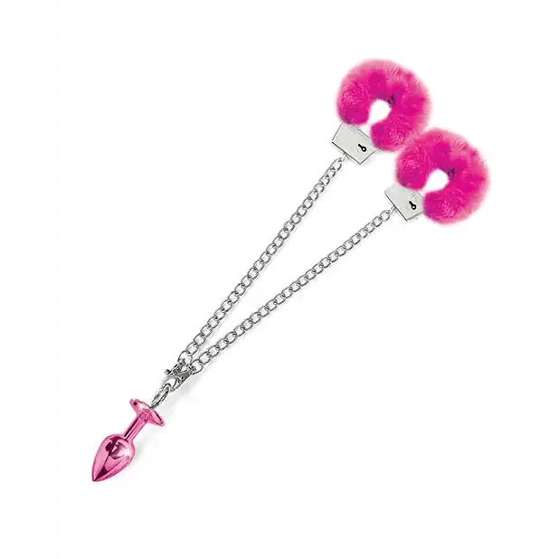 Anal Nixie Metal Butt Plug Furry Handcuff Set MediumBlue Metallic Global Novelties LLC Anal Nixie Metal Butt Plug Furry Handcuff Set MediumBlue Metallic Global Novelties LLC