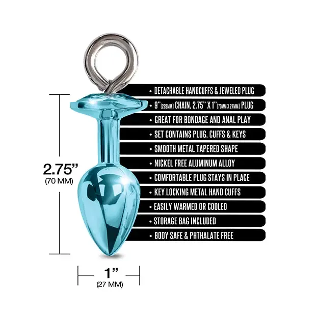 Anal Nixie Metal Butt Plug Furry Handcuff Set MediumBlue Metallic Global Novelties LLC Anal Nixie Metal Butt Plug Furry Handcuff Set MediumBlue Metallic Global Novelties LLC