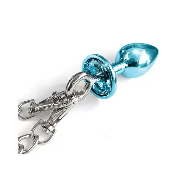 Anal Nixie Metal Butt Plug Furry Handcuff Set MediumBlue Metallic Global Novelties LLC Anal Nixie Metal Butt Plug Furry Handcuff Set MediumBlue Metallic Global Novelties LLC