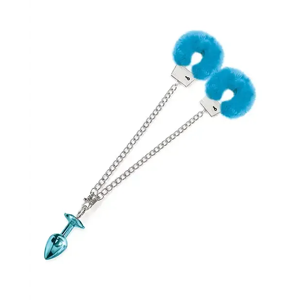 Anal Nixie Metal Butt Plug Furry Handcuff Set MediumBlue Metallic Global Novelties LLC Anal Nixie Metal Butt Plug Furry Handcuff Set MediumBlue Metallic Global Novelties LLC