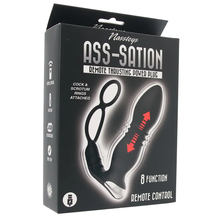 Male Sex Toys Nasstoys AssSation Thrusting Power Plug with Dual Ring in Black