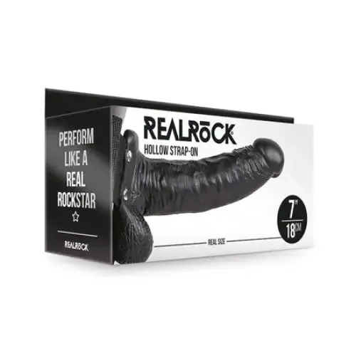 SHOTS AMERICA Female Sex Toys RealRock Realistic 7 in Hollow StrapOn With Balls Black SHOTS AMERICA Female Sex Toys RealRock Realistic 7 in Hollow StrapOn With Balls Black