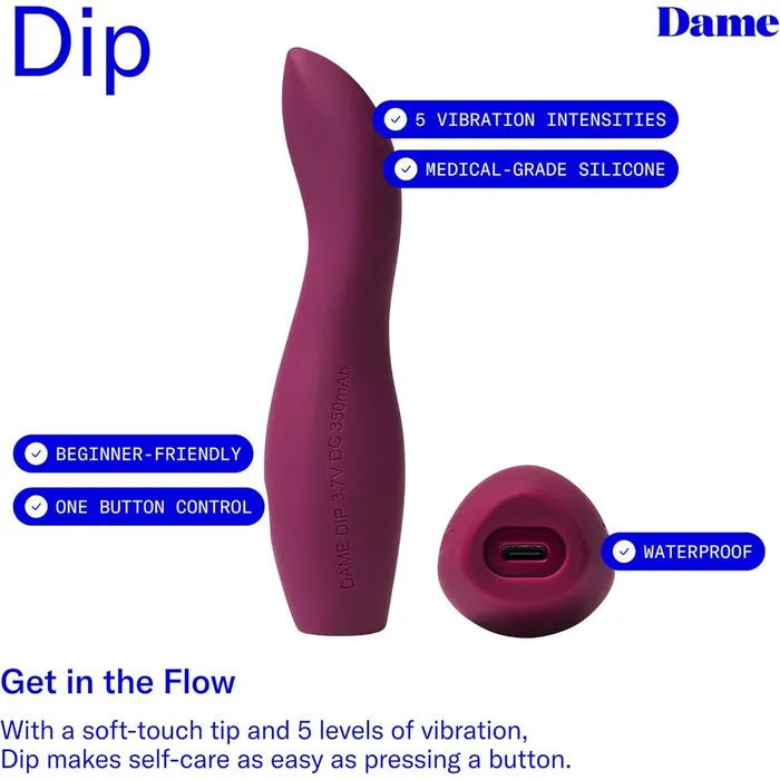Dame Dip 20 Bullet Vibrator Plum Dame Products Female Sex Toys