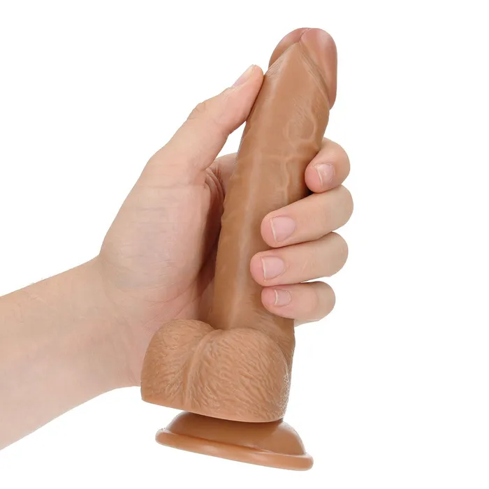 Dildos Shots Real Rock Realistic Curved Dildo With Balls 7 Inch Tan Shots Toys