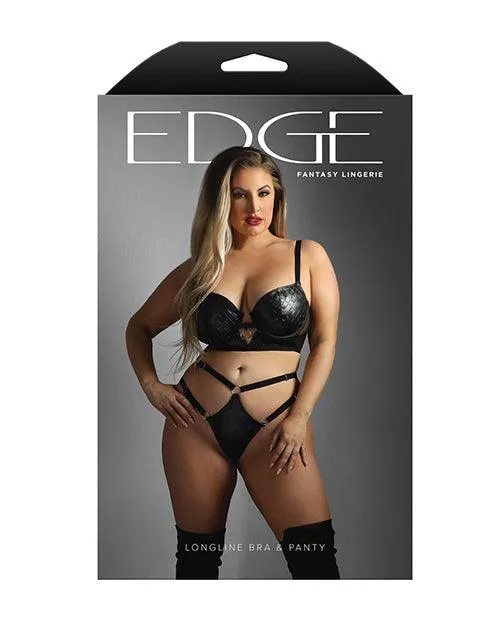 Anal Fantasy Lingerie Edge Quilted Wetlook and Mesh Longline Underwire Bra w GString Black QN