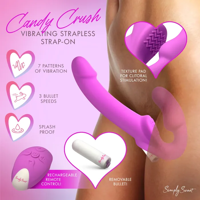 Candy Crush Purple Vibrating Strapless StrapOn w Remote Simply Sweet Female Sex Toys