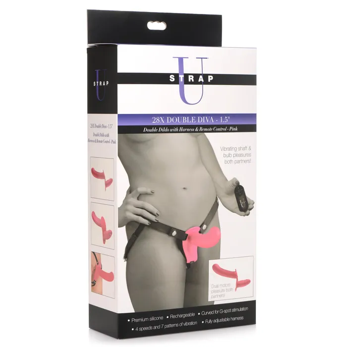 Dildos Strap U 28X Double Diva 15 Double Dildo w Harness Remote Pink