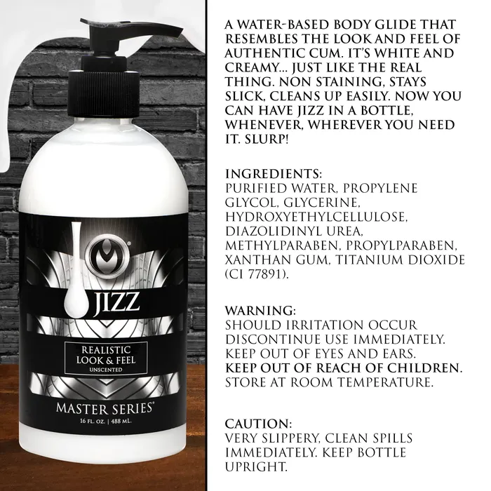 Master Series Vibrators Jizz Unscented WaterBased Lube 16oz
