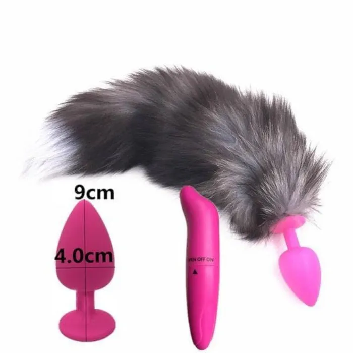 15 Dark Fox Tail with Pink Silicone Princesstype Plug and Extra Vibrator Love Plugs Anal