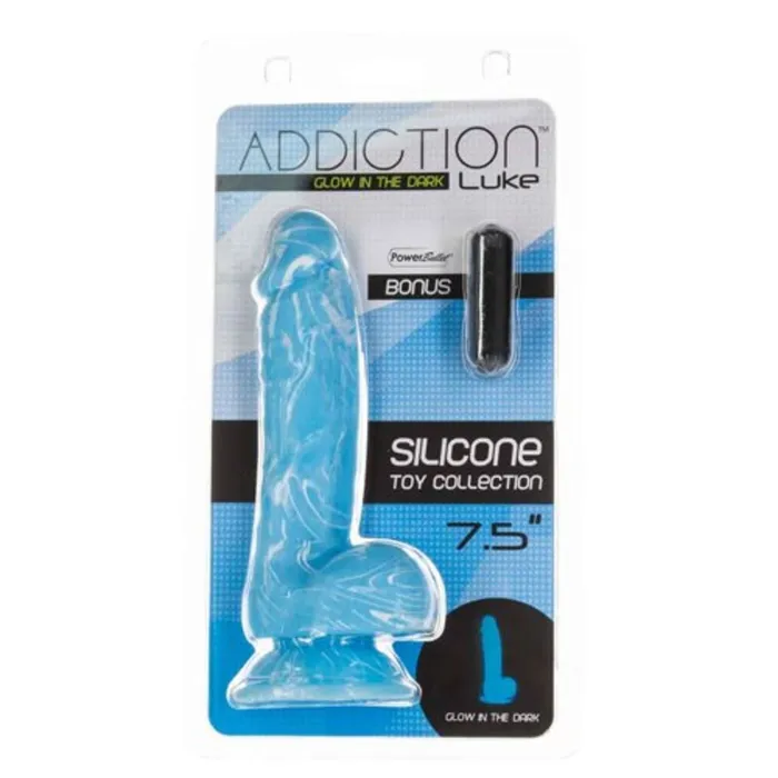 Addiction Luke Glow In The Dark Silicone Dildo Blue Swirl 75 Inch Addiction Dildos