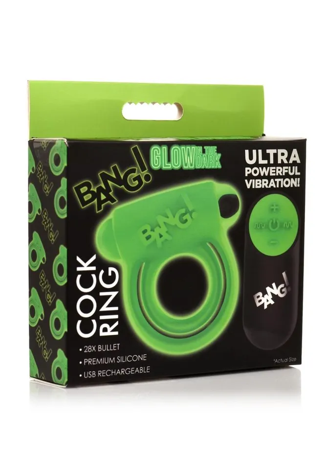 BANG Bang 28x Glow In The Dark Rechargeable Silicone Cock Ring with Remote Male Sex Toys