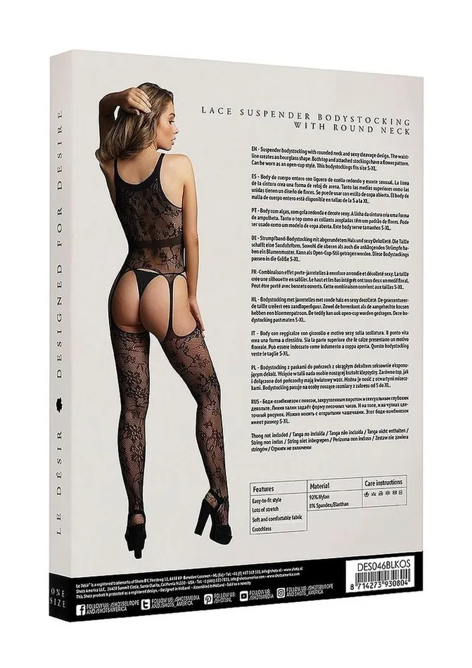 Le Desir Lace Suspender Bodystocking with Round Neck Le Desir Bodystockings Playsuits Le Desir Lace Suspender Bodystocking with Round Neck Le Desir Bodystockings Playsuits