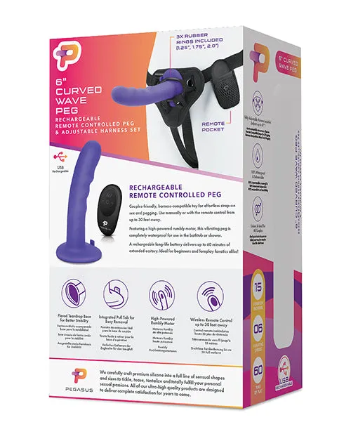 Open Desires Female Sex Toys Pegasus 6 Rechargeable Curved Wave Peg wAdjustable Harness Remote Purple