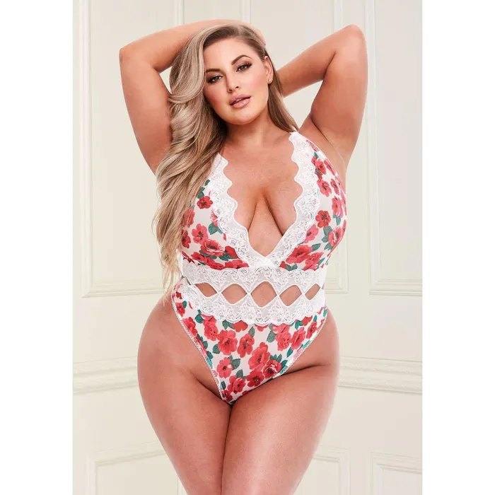 Teddies And Bodies Baci Baci Floral Lace Teddy White Queen Size