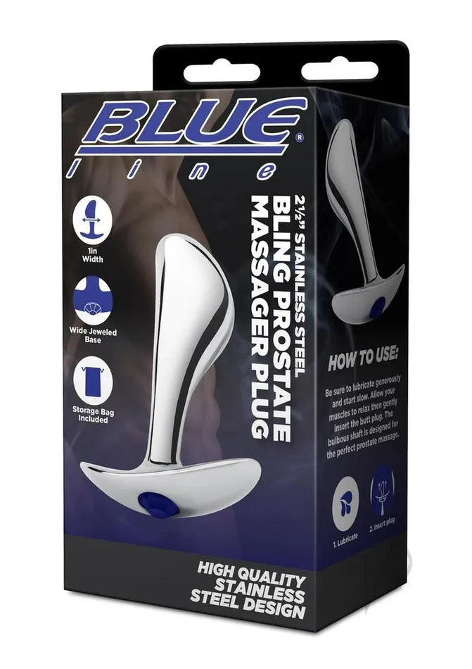 Blue Line CandB Gear Anal Blue Line Bling Prostate Massager Plug 25in Stainless
