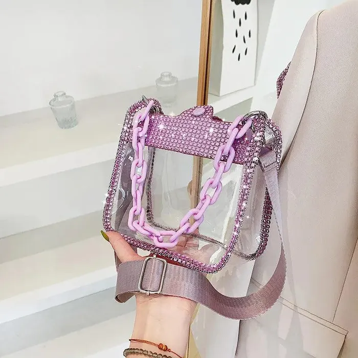cj Female Sex Toys Transparent Chain Womens Portable PVC Shoulder Bag