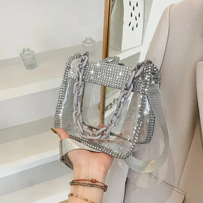 cj Female Sex Toys Transparent Chain Womens Portable PVC Shoulder Bag