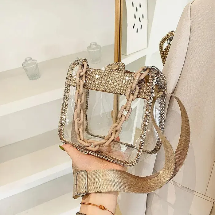 cj Female Sex Toys Transparent Chain Womens Portable PVC Shoulder Bag