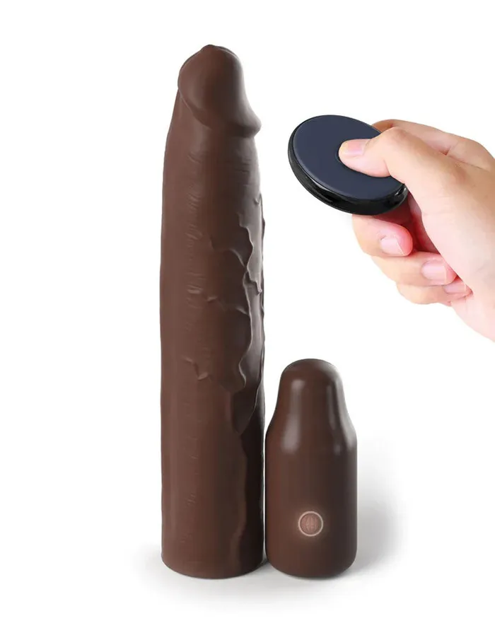 Fantasy XTensions Elite 9 Inch Sleeve Vibrating 3 Inch Plug With Remote Brown Pipedream Male Sex Toys