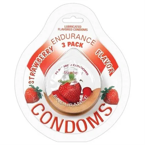 Hott Products Endurance Condoms Strawberry 3 Pack Enhancers