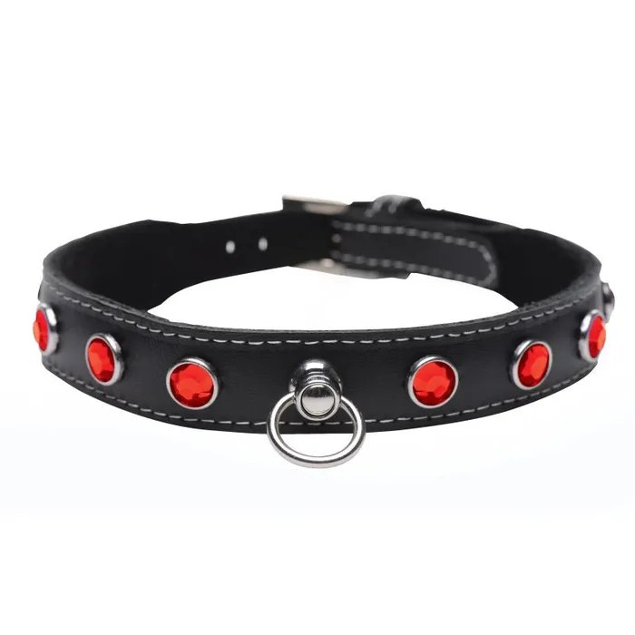 Restraints Bling Vixen Leather Choker w Red Rhinestones Master Series