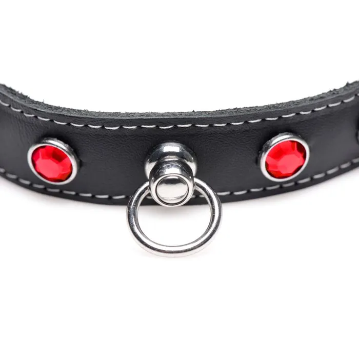 Restraints Bling Vixen Leather Choker w Red Rhinestones Master Series