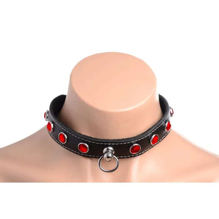 Restraints Bling Vixen Leather Choker w Red Rhinestones Master Series