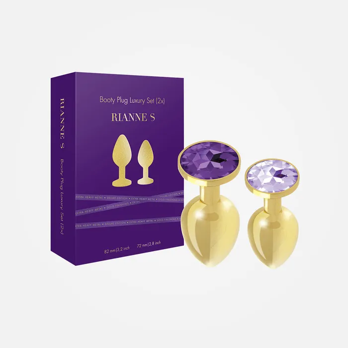 Anal Booty Plug Luxury Set 2 Gold Jewelled NonVibrating Anal Plugs RianneS Anal Booty Plug Luxury Set 2 Gold Jewelled NonVibrating Anal Plugs RianneS