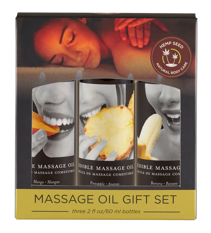 Earthly Body Edible Massage Oil Gift Set Box 2 Fl Oz Bottles Banana Mango Pineapple Couples Earthly Body Edible Massage Oil Gift Set Box 2 Fl Oz Bottles Banana Mango Pineapple Couples