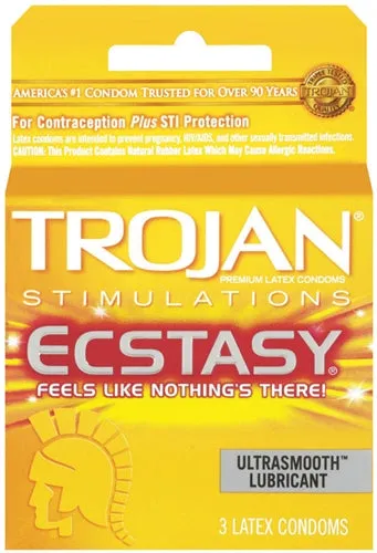 Paradise Marketing Male Sex Toys Trojan Ultra Ribbed Ecstasy 3 Pack