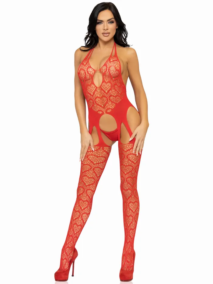 Seamless Heart Net Suspender Bodystocking One Size Red Leg Avenue Bodystockings Playsuits Seamless Heart Net Suspender Bodystocking One Size Red Leg Avenue Bodystockings Playsuits