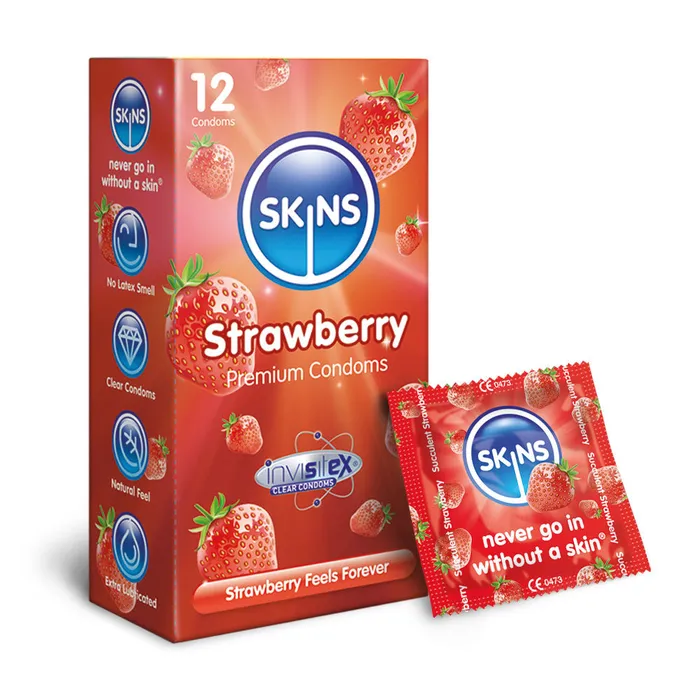 Skins Female Sex Toys Skins Condoms Strawberry 12 Pack
