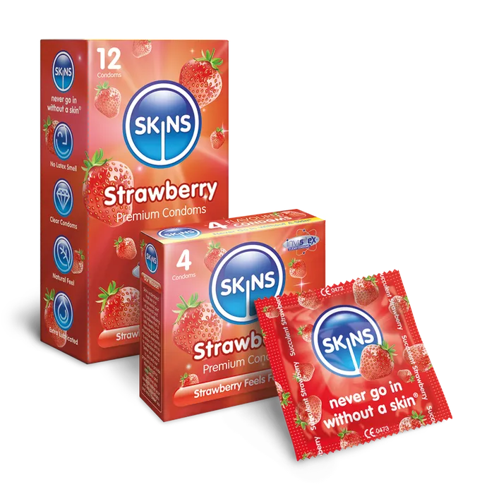 Skins Female Sex Toys Skins Condoms Strawberry 12 Pack
