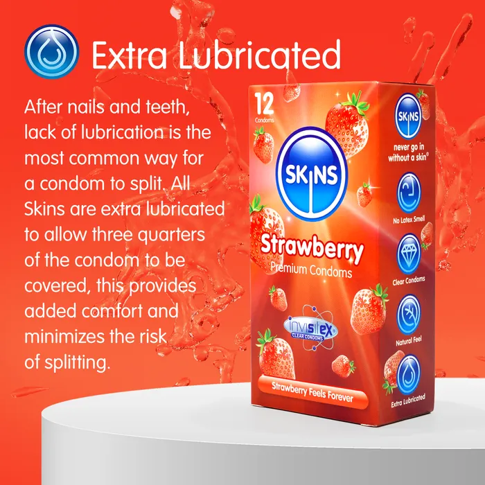 Skins Female Sex Toys Skins Condoms Strawberry 12 Pack