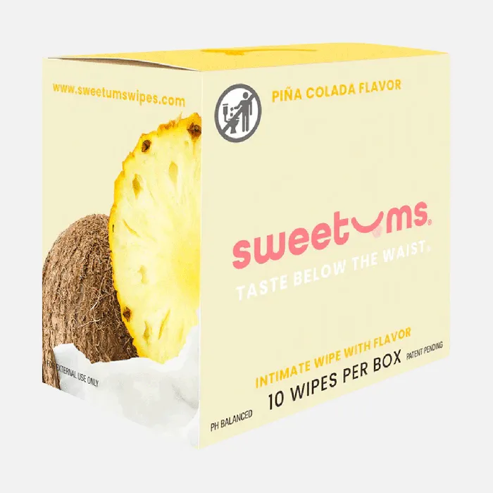 Sweetums Intimate Wipes Pina Colada Flavor 10 Pack Sweetums Male Sex Toys