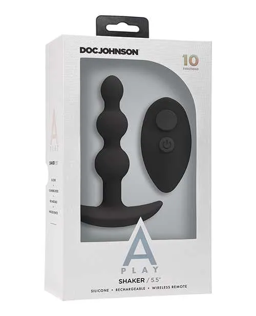 A Play Anal APlay Shaker Rechargeable Silicone Beaded Anal Plug with Remote Control Black