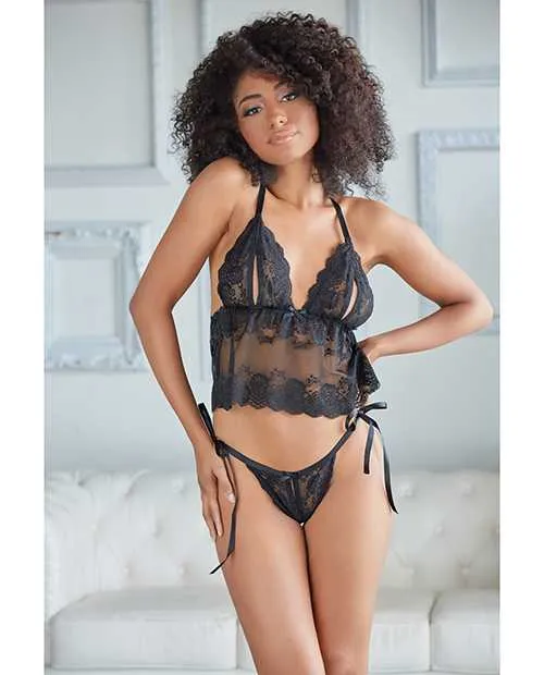 Allure Allure Gigi Peek a Boo Babydoll wTie Side Open Panty Black SM Anal