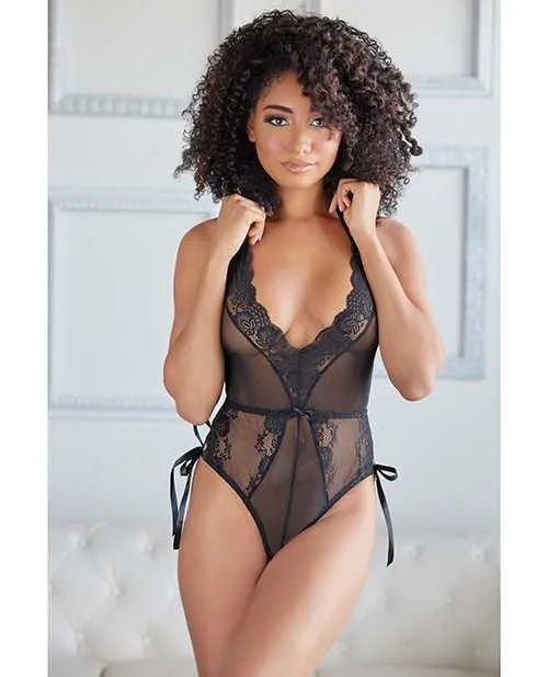 Allure Anal Allure Belle Lace Mesh Tie Up Romper Black SM
