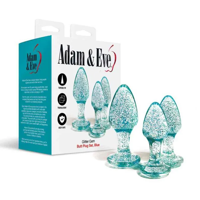 Anal Adam Eve Blue Glitter Gem 3Piece Butt Plug Set Wild Night Fantasies