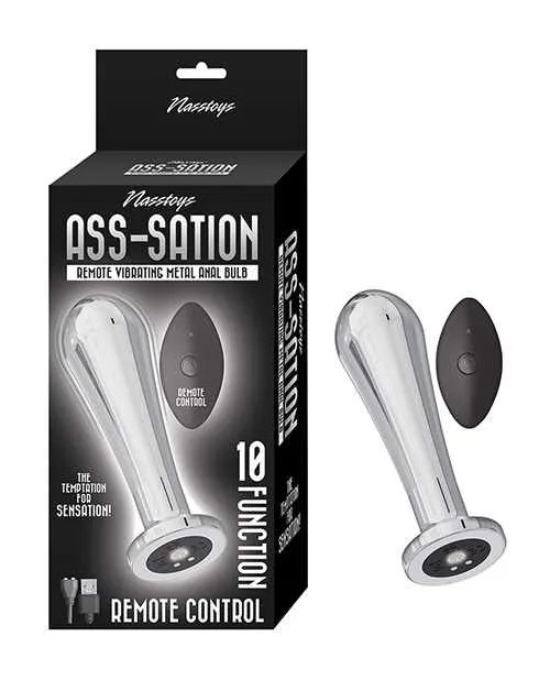 Anal AssSation Vibrating Metal Anal Bulb with Remote Control Silver Ass Sation