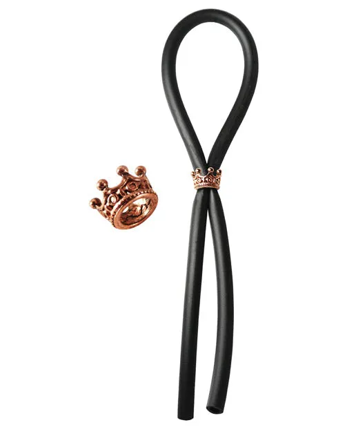 Anal Bolo Bolo Silicone Lasso wRose Gold Crown Slider Ring Black Anal Bolo Bolo Silicone Lasso wRose Gold Crown Slider Ring Black
